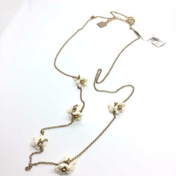 VINTAGE 90S LIZ CLAIBORNE FLOWER CLUSTER NECKLACE WHITE GOLD TONE LONG CHAIN - Picture 7 of 13
